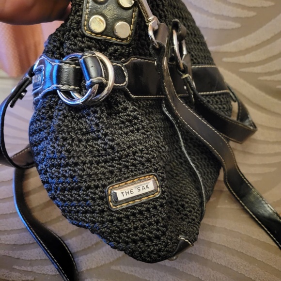 Vintage The Sak black crochet and leather purse - Picture 7 of 13